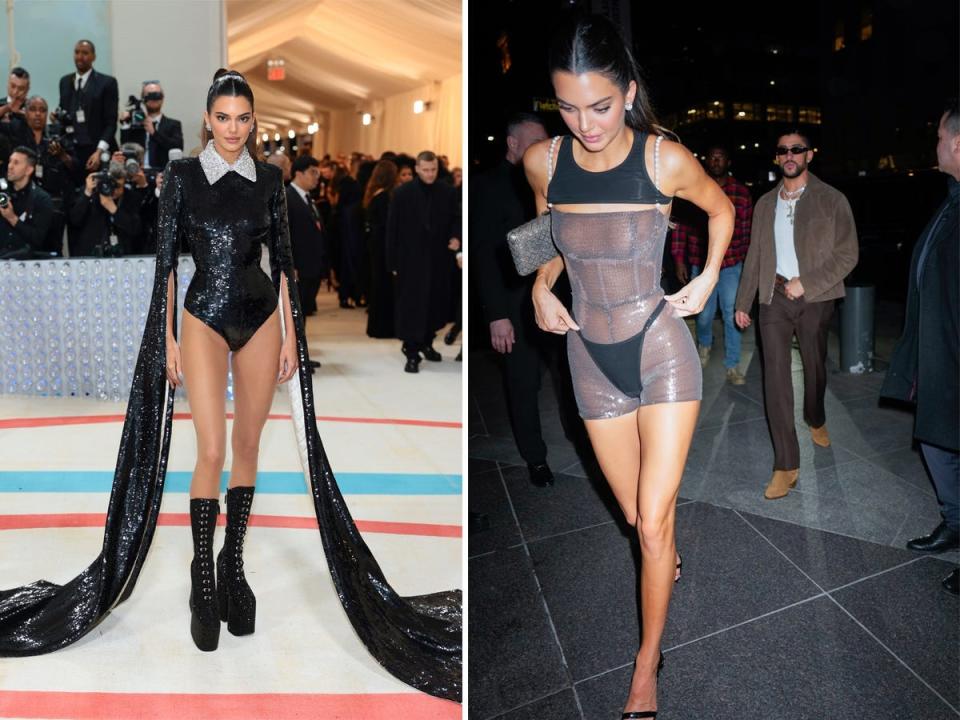 A side-by-side of Kendall Jenner's 2023 Met Gala looks.