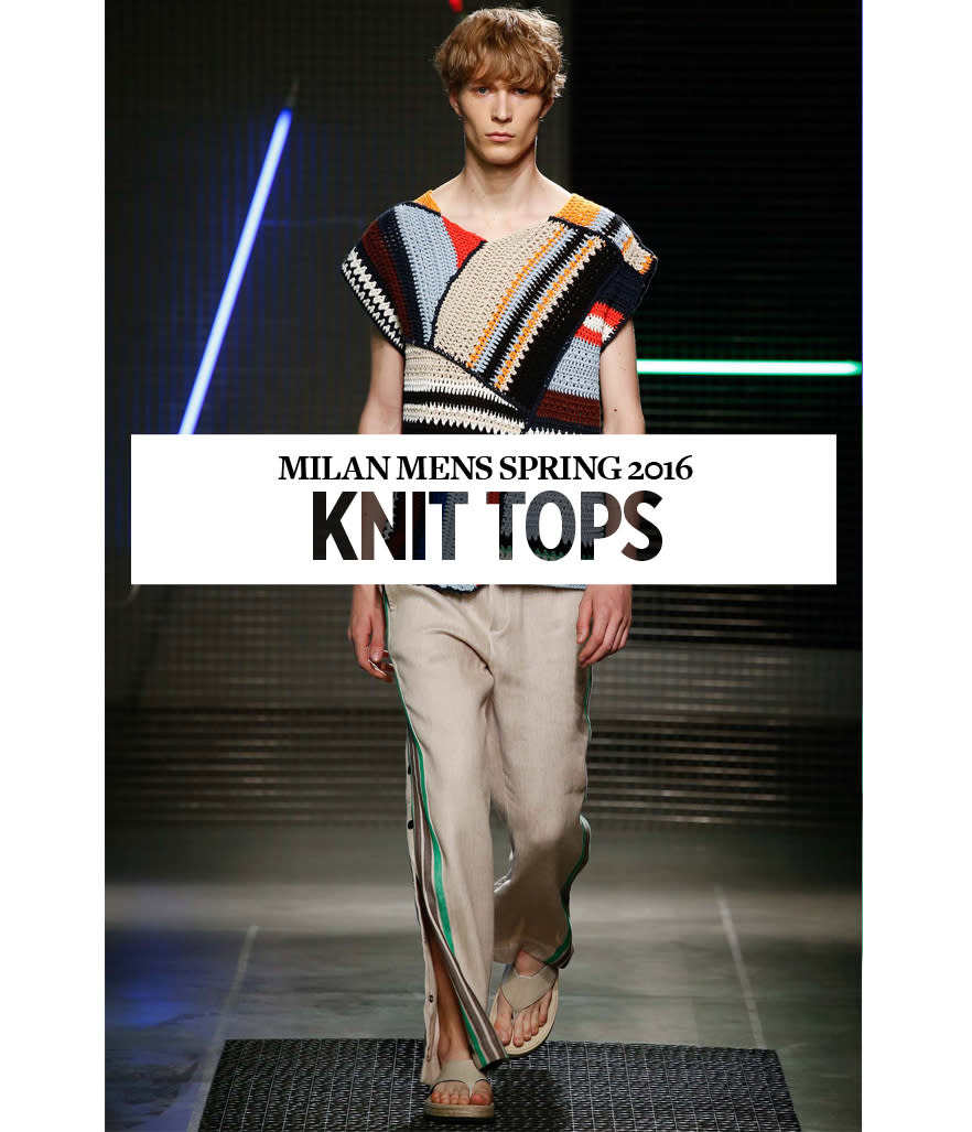 <p>Remember those crocheted scarves and potholders your grandmother used to knit you for your birthday? Well it seems they are suitable for full menswear looks now. Alessandro Michele of Gucci and MSGM’s Massimo Giorgetti both sent soft knits down the runway. Feeling inspired? Time to get cracking with those needles, Grammy!</p>
