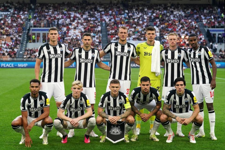 Newcastle United's players line up at the San Siro ahead of their opening game in this season's Champions League <i>(Image: PA)</i>