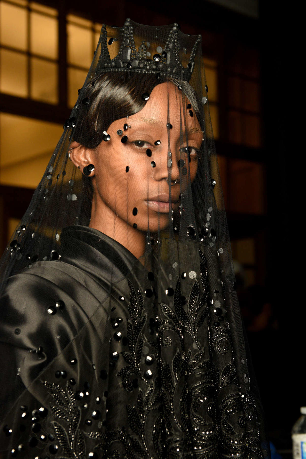 LONDON, ENGLAND - SEPTEMBER 20: A model poses backstage ahead of the Richard Quinn show during London Fashion Week September 2022 on September 20, 2022 in London, England. (Photo by Nicky Sims/BFC/Getty Images)