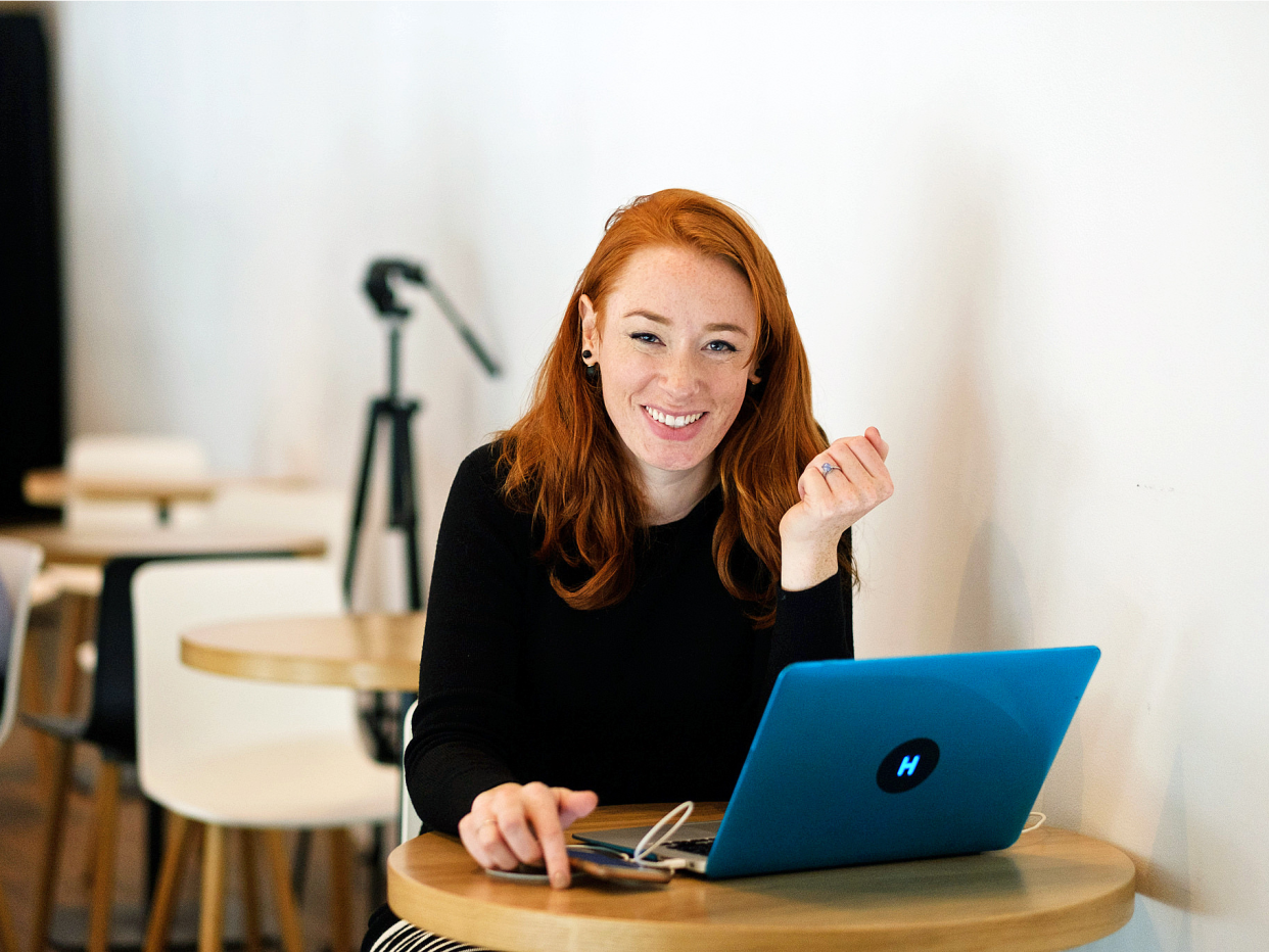 Happy woman laptop