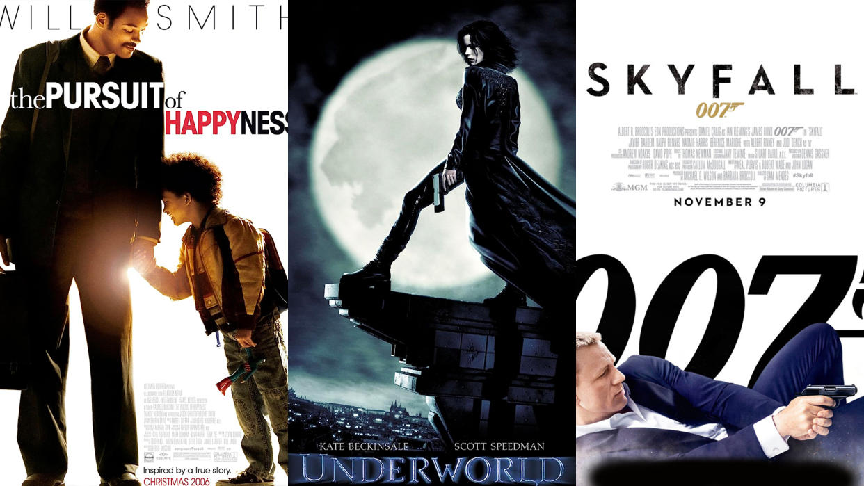  The movie posters for The Pursuit of Happyness, Underworld and Skyfall 