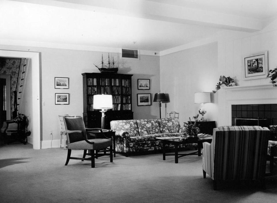 “It’s an almost universal feeling, like, gee, this reminds me of my grandmother’s house,” said one historian. “This doesn’t look like a president’s house.” Living room of Little White House in Key West, Florida, Feb. 6, 1948. From the album of Rear Adm. Robert L. Dennison.