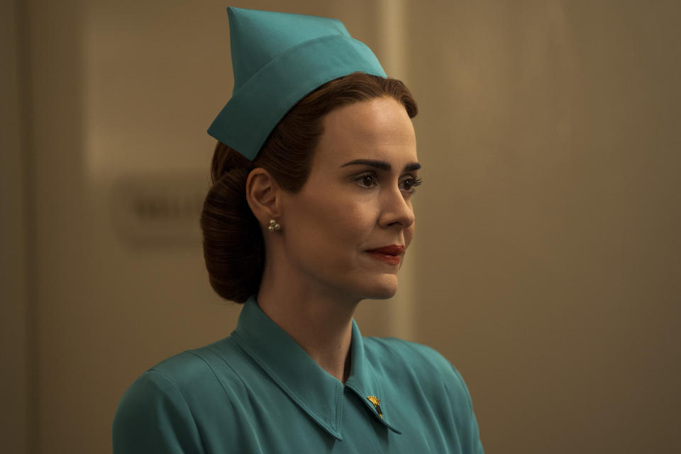 This image released by Netflix shows Sarah Paulson in a scene from "Ratched." (Saeed Adyani/Netflix via AP)