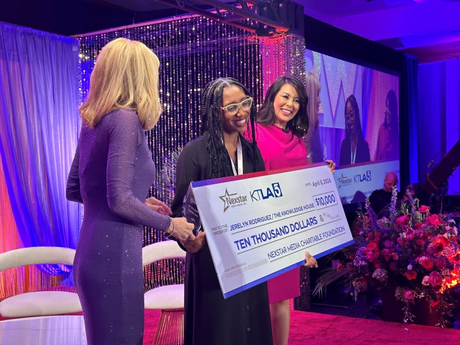 Jerelyn Rodriguez accepts the honor of Nexstar’s Remarkable Woman of 2024 during a ceremony in Los Angeles, California. (NEXSTAR)