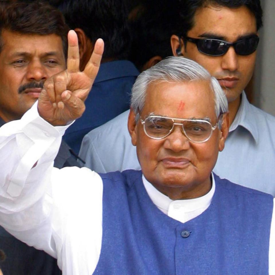 Atal Bihari Vajpayee pictured outside a polling station in 2004 (EPA)