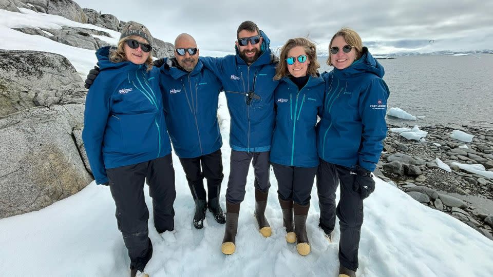 Laura Bullesbach (far right) and her colleagues at Port Lockroy. - Bridie Martin-West/UKAHT