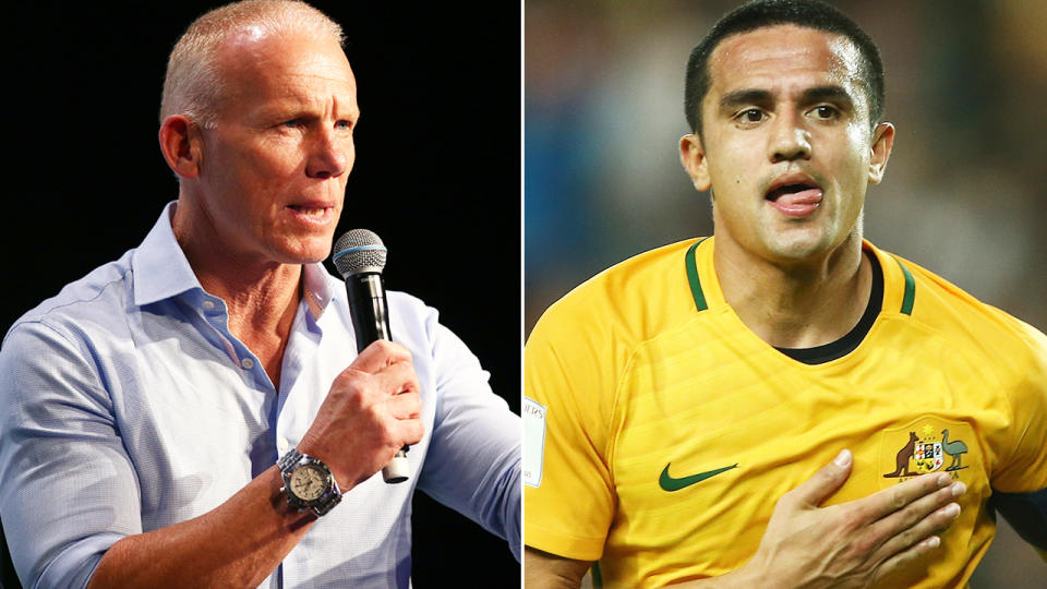 Robbie Slater and Tim Cahill, pictured here in 2019.