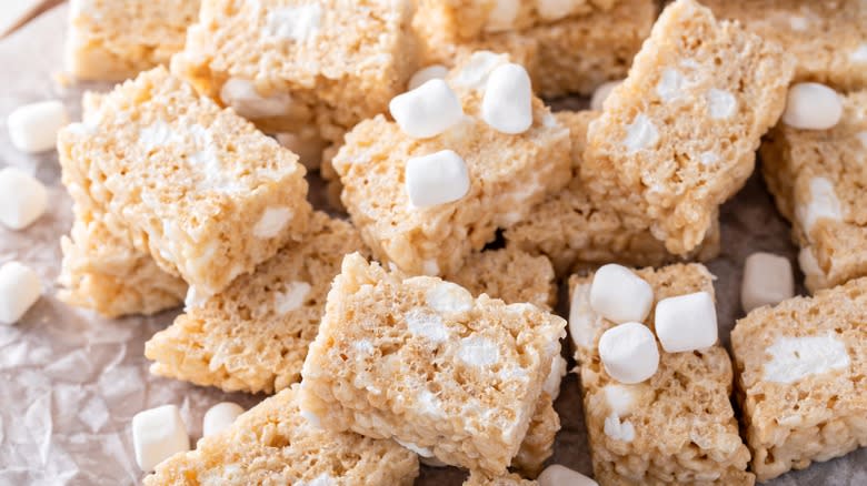 Rice Krispies cut up with marshmallows