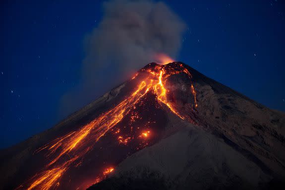 Volcán de Fuego emitting some volcanic material in February 2018.