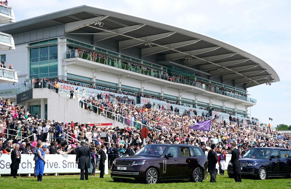 The Princess Royal arrives on Derby Day during the Cazoo Derby Festival 2022 at Epsom Racecourse (PA)