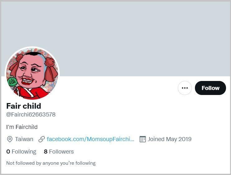 林秉樞操盤的推特帳戶「Fair child」只有8個人追蹤。（翻攝Fairchi62663578推特）