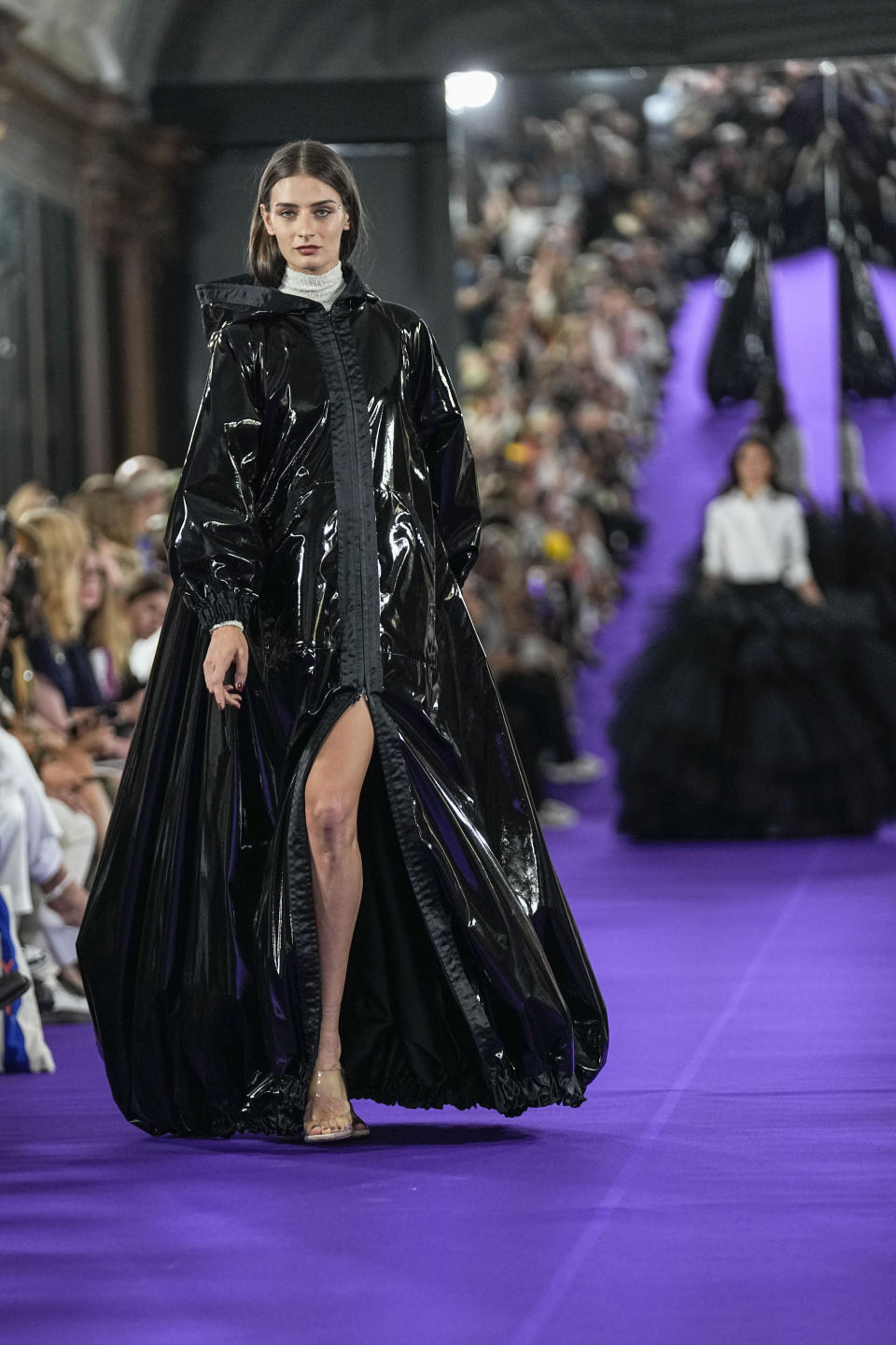 A model wears a creation as part of Mabille's Haute Couture Fall/Winter 2022-2023 fashion collection presented Tuesday, July 5, 2022 in Paris. (AP Photo/Michel Euler)