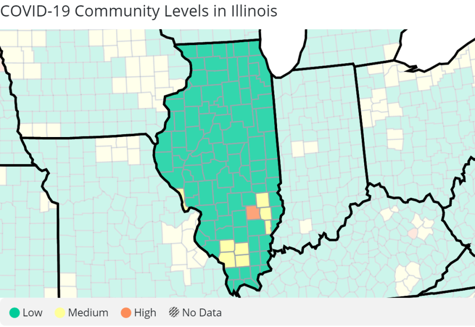 The U.S. Centers for Disease Control and Prevention rated nine Illinois counties at elevated COVID-19 community levels in the March 16, 2023, update.