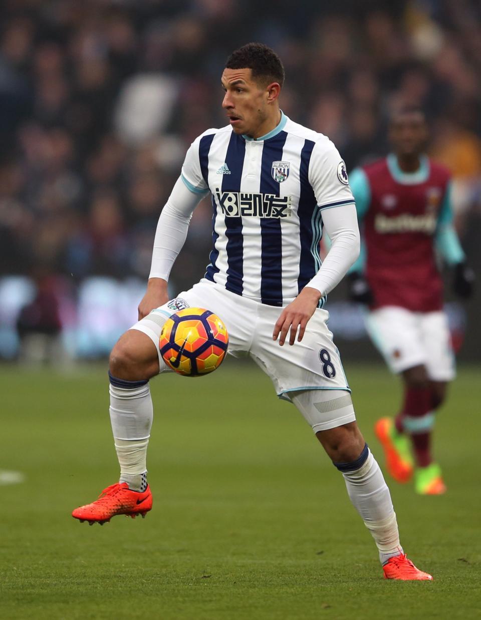 <p>Jake Livermore launches a West Brom attack</p>