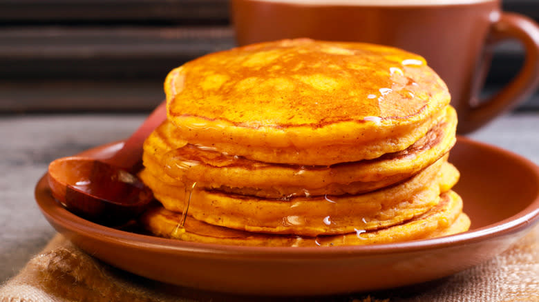 stack of pumpkin pancakes