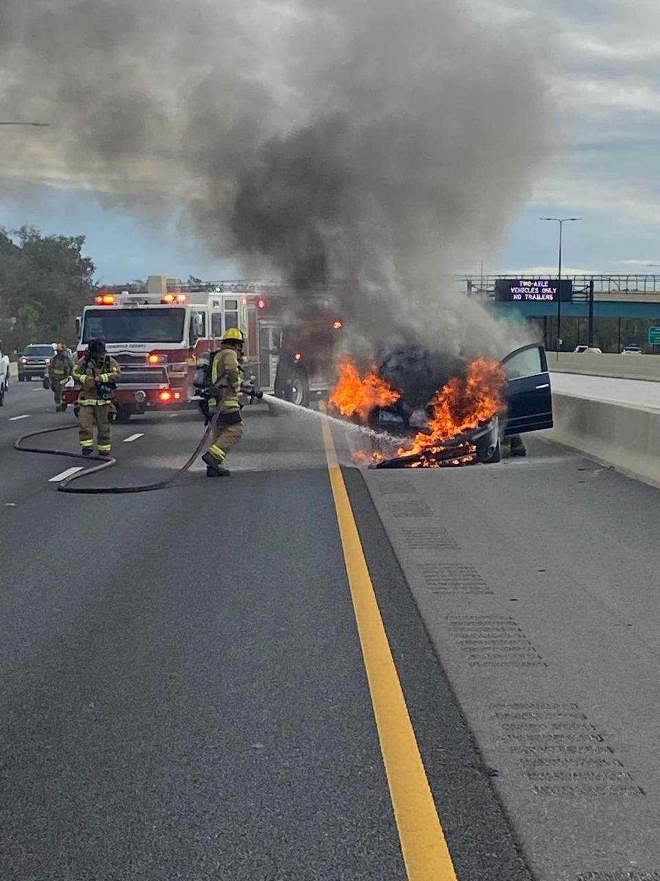 Fire crews responded to the fire on Interstate 4 near mile marker 91 around 5 p.m.