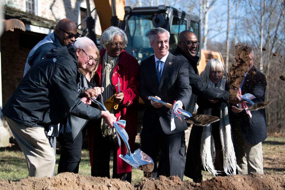 President and Executive Director Linda Salley leads the groundbreaking ceremony at African American Museum of Bucks County's new permanent home in Middletown Township on Wednesday, Nov. 23, 2022. 