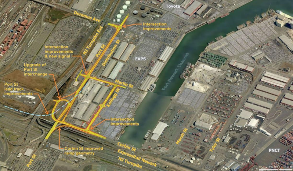 This graphic shows where the Port Authority of New York and New Jersey's 10-year, $176 million program of road improvements projects are planned around Port Newark.