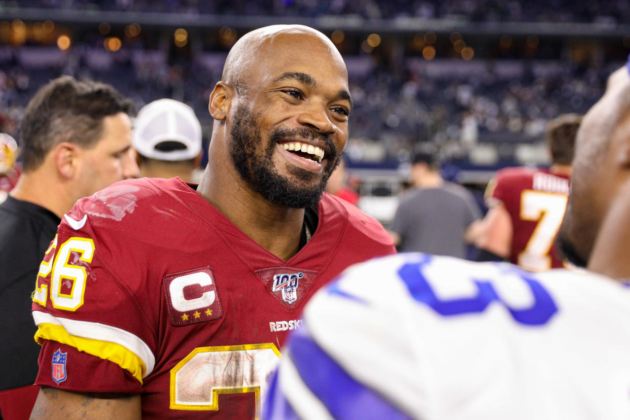 The Washington Redskins have exercised Adrian Peterson's option for 2020. (Photo by Andrew Dieb/Icon Sportswire via Getty Images)