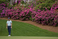 Justin Rose, of England, waits to putt on the 13th hole during the second round of the Masters golf tournament on Friday, April 9, 2021, in Augusta, Ga. (AP Photo/David J. Phillip)