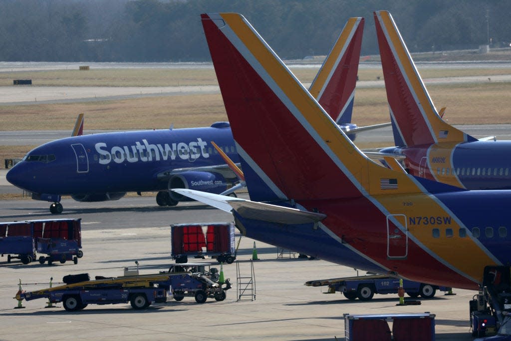 Southwest Airlines aircrafts are seen at Baltimore/Washington International Thurgood Marshall Airport on December 22, 2021.