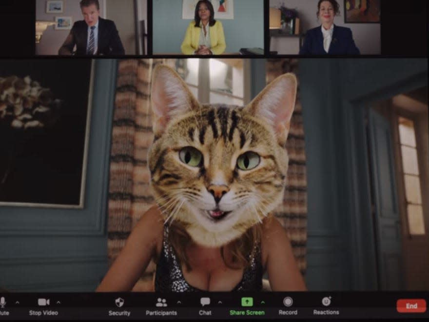 madeline on a video call with a cat filter on on emily in paris season three episode three