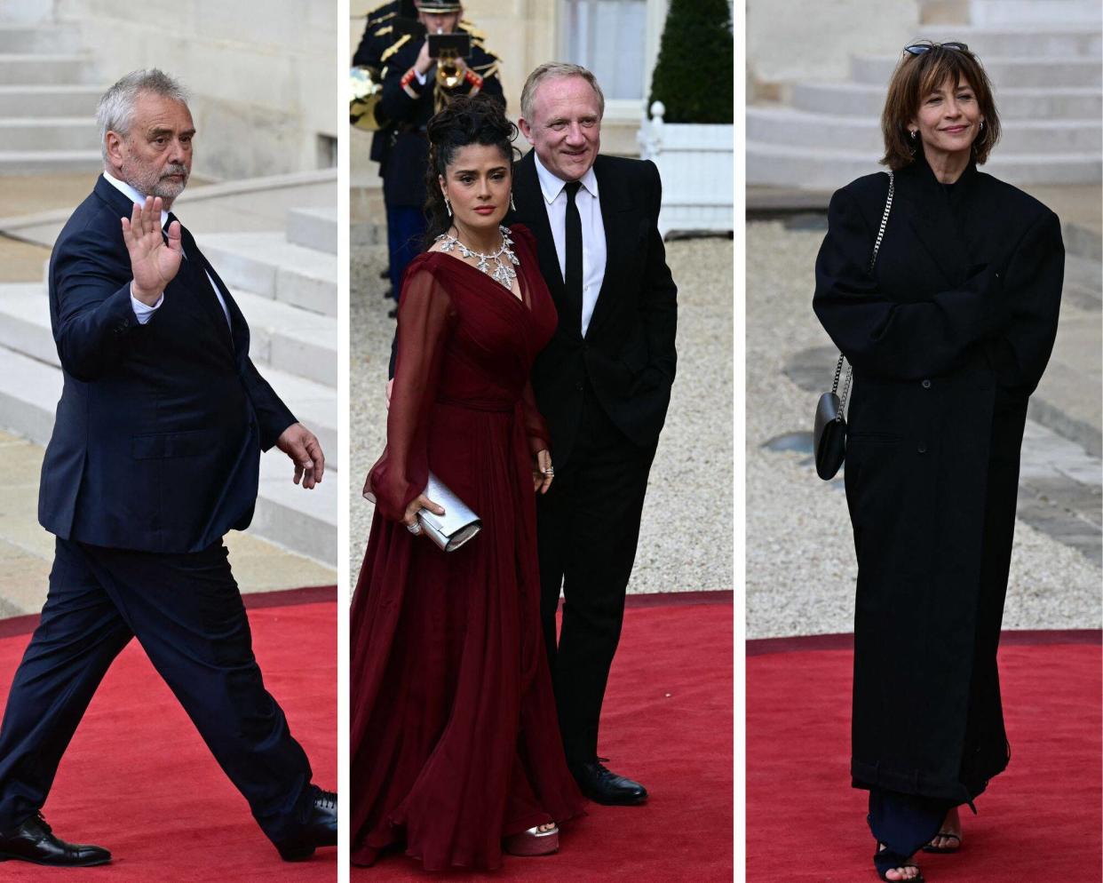 Luc Besson, Salma Hayed et Sophie Marceau étaient invités au dîner d’État organisé par Emmanuel Macron à l’occasion de la visite de Xi Jinping en France, le 6 mai 2024.