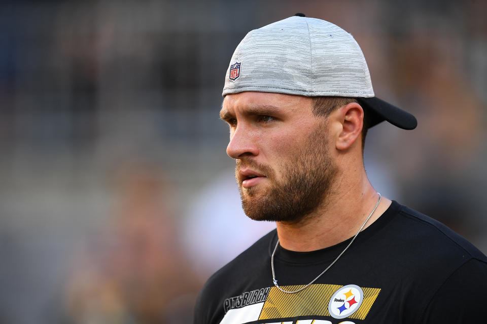 T.J. Watt of the Pittsburgh Steelers is working on a contract extension with the team. (Photo by Joe Sargent/Getty Images)