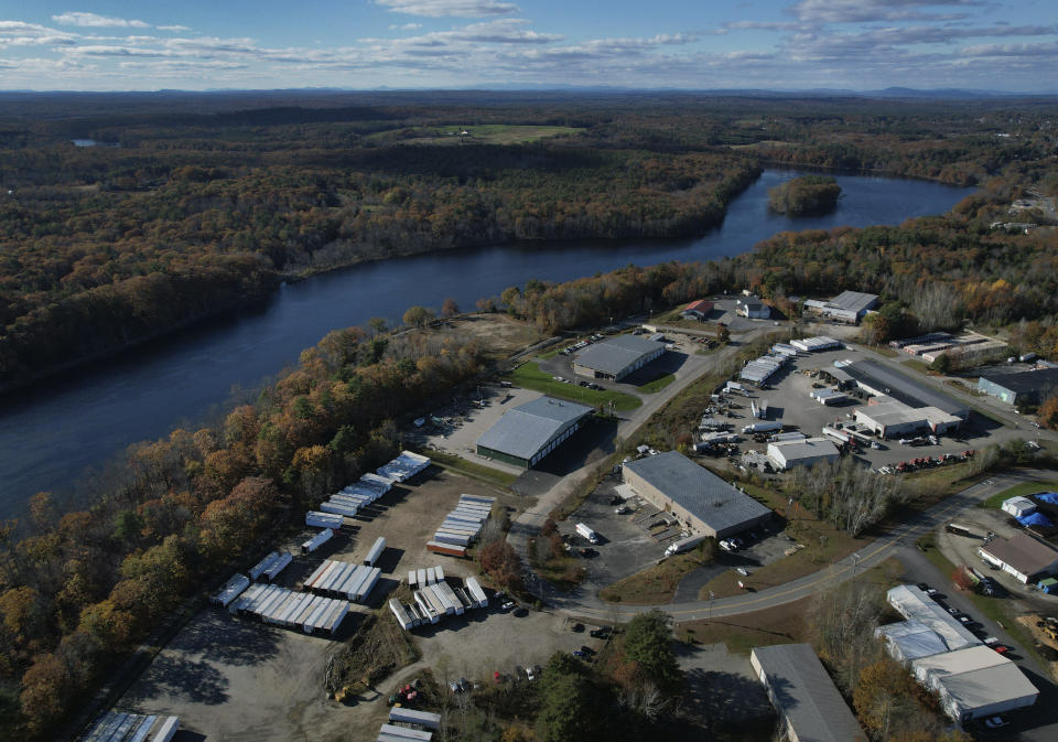 The Maine Recycling Corporation in Lisbon, Maine is shown, on Tuesday, Oct. 31, 2023. Authorities found the Army reservist, Robert Card, dead from a self-inflicted gun shot wound on Friday, Oct. 27 at the recycling center near the Androscoggin River. On Wednesday, Oct. 25, Card had opened fire in a bowling alley and then at a bar in Lewiston, Maine, killing 18 people. (AP Photo/Jessie Wardarski)