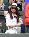 <p>Sporting a panama hat at the Wimbledon Tennis Championships in London, England.</p>