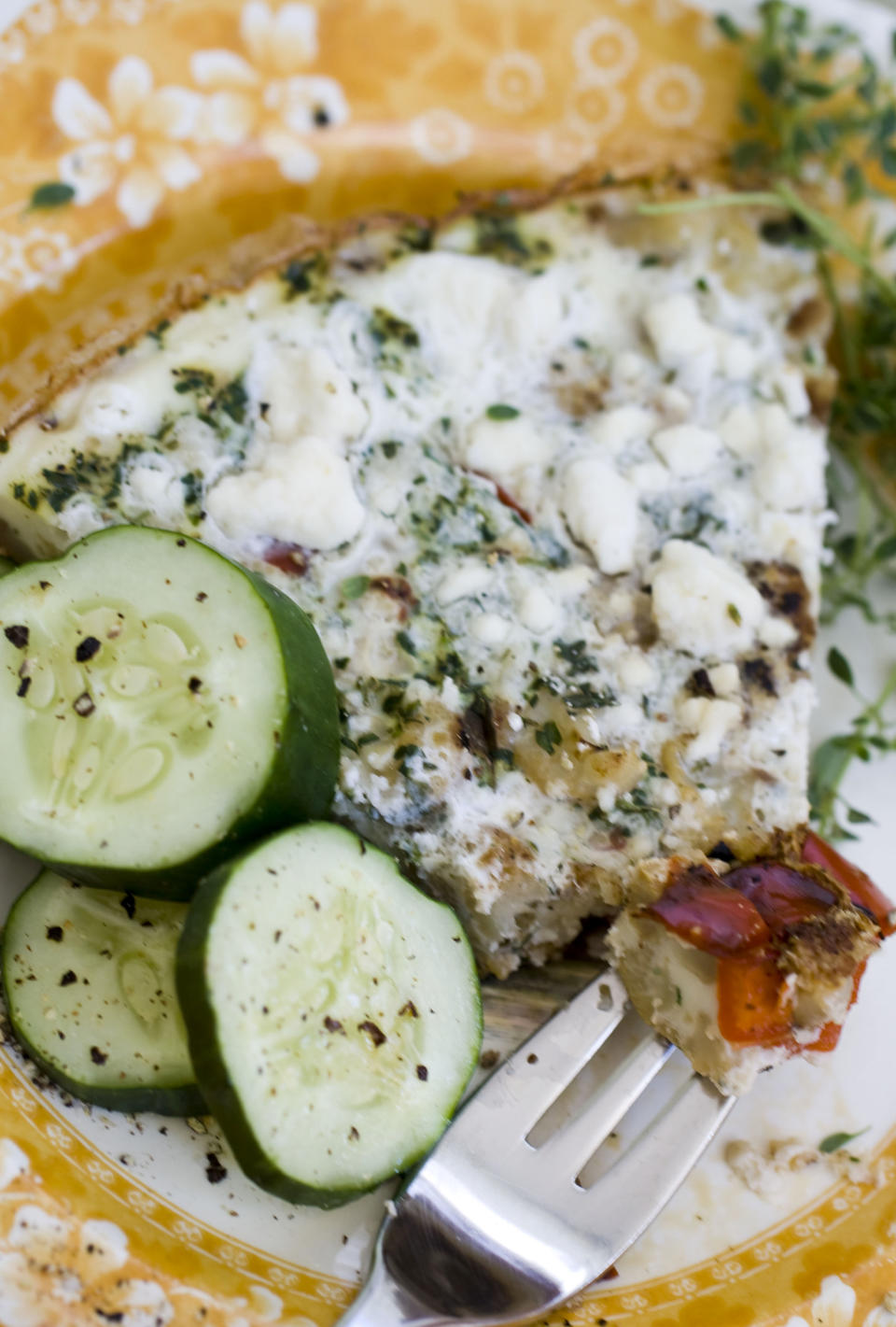 This Sept. 23, 2013 photo shows low carb cauliflower bell pepper quiche in Concord, N.H. (AP Photo/Matthew Mead)
