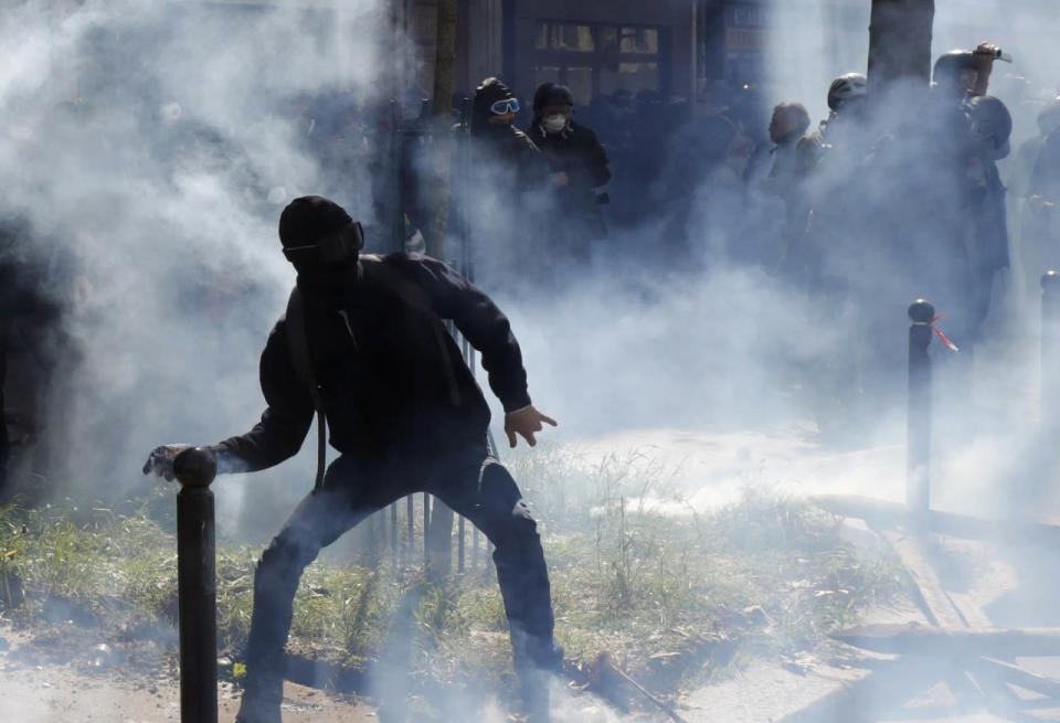 Clasing with French riot police