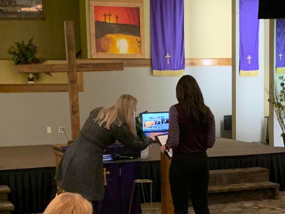 A participant at a town hall Tuesday prepares to speak to Kansas lawmakers about redistricting. The lawmakers watched the town hall virtually, but the public had the option to speak in-person at sites in Stilwell or Bonner Springs.