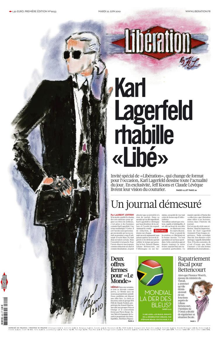  La une de Libération dessinée par Karl Lagerfeld le 22 juin 2010