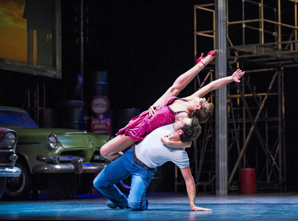 Zizi Strallen (Lana) and Chris Trenfield (Luca) in Car Man, by Bourne, at Sadler’s Wells.