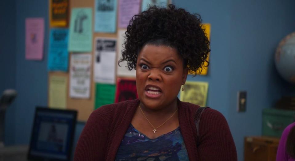 Shirley talking angrily in the study room in "Community"