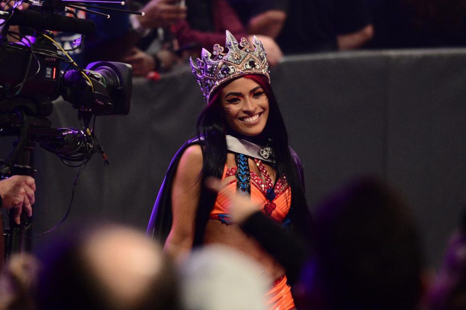 Queen Zelina Vega during the women’s five-on-five elimination match during WWE Survivor Series at Barclays Center. Vega won the first Queen of the Ring in 2021.