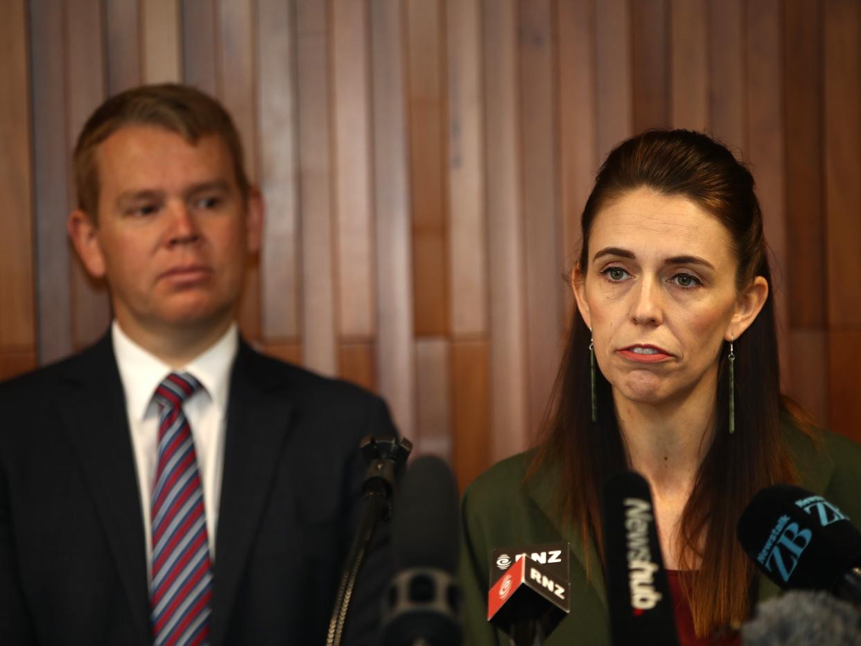 New Zealand health minister Chris Hipkins and prime minister Jacinda Ardern give an update on the coronavirus pandemic (Phil Walter/Getty)