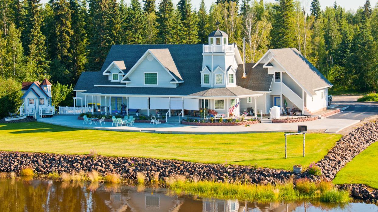 View of Alaskan home from a river in Fairbanks.