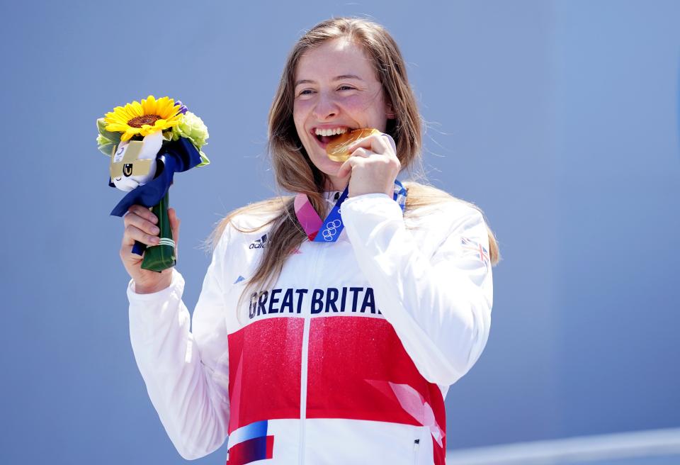 Great Britain’s Charlotte Worthington with her gold medal following victory in the women’s BMX freestyle final (Mike Egerton/PA Images). (PA Wire)