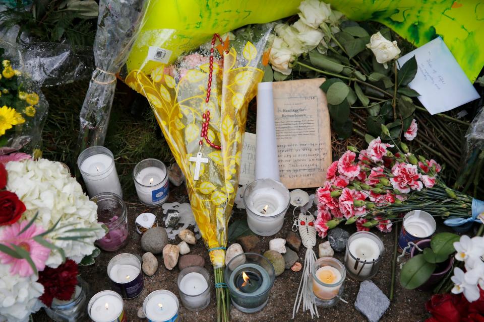 Memorials grew around the Tree of Life Synagogue in Pittsburgh after the 2018 shooting.