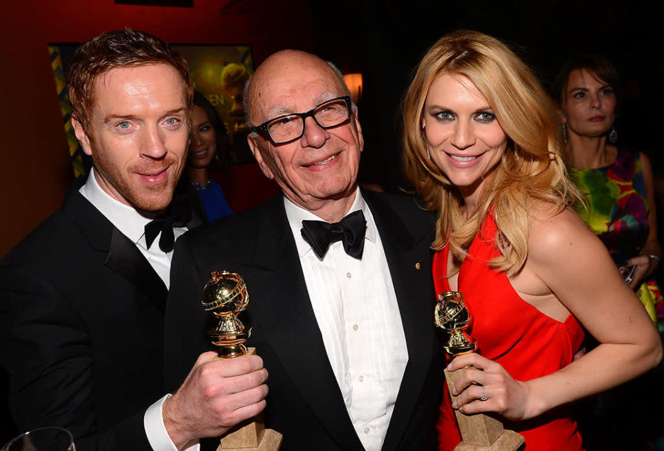 Damian Lewis, Rupert Murdoch, and Claire Danes attend the FOX After Party for the 70th Annual Golden Globe Awards held at The FOX Pavillion at The Beverly Hilton Hotel on January 13, 2013 in Beverly Hills, California.