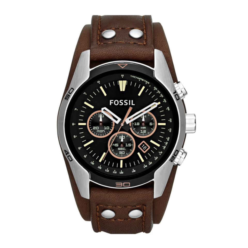 Fossil ‘Sport' Chronograph Leather Cuff Watch. Image via Nordstrom.