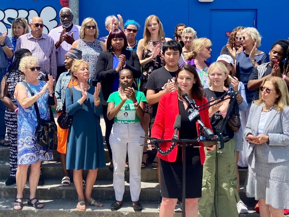 Nikki Fried, Democrat candidate for governor, voiced her support for Roe v. Wade Wednesday afternoon with a small crowd of supporters in Payne Park.