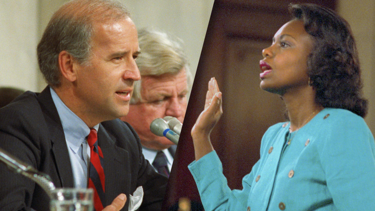 Split-frame of Joe Biden and Anita Hill in 1991.