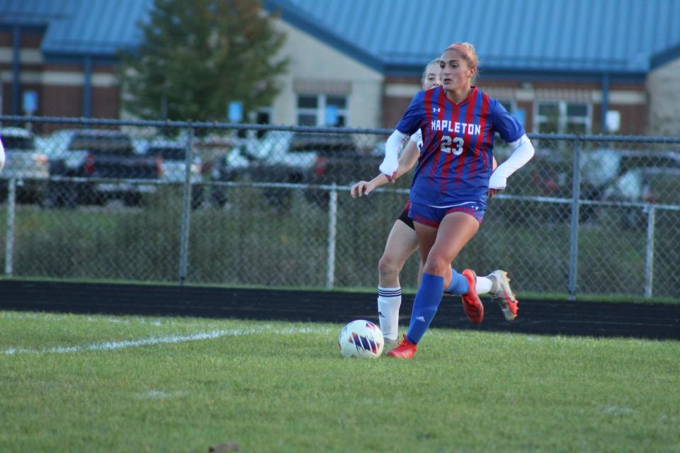 Mapleton forward Brinlee Youngen had a hat trick in the Mounties win.