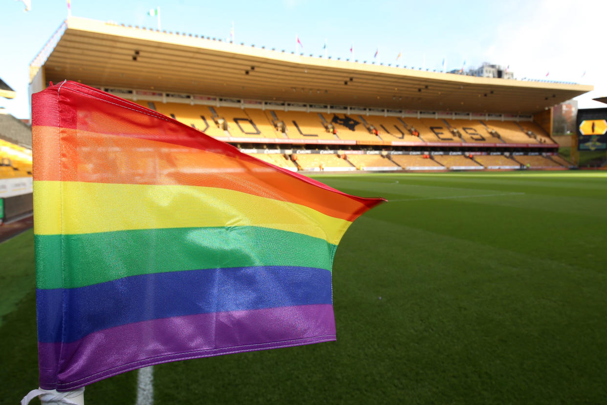 Rainbow flags and other rainbow themes have been displayed in the Premier League and England’s lower leagues this month. (Getty)