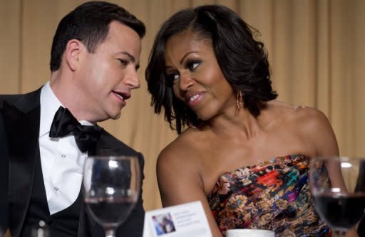 Television host Jimmy Kimmel (L) sits next to First Lady Michelle Obama at the White House Correspondents Association Dinner on April 28. The annual event brings together US President Barack Obama, Hollywood celebrities, media personalities and Washington correspondents