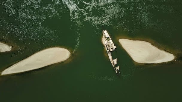 PHOTO: Wreckage of a World War II German warship surfaces in the Danube in Prahovo, Serbia Aug. 18, 2022. (Fedja Grulovic/Reuters)